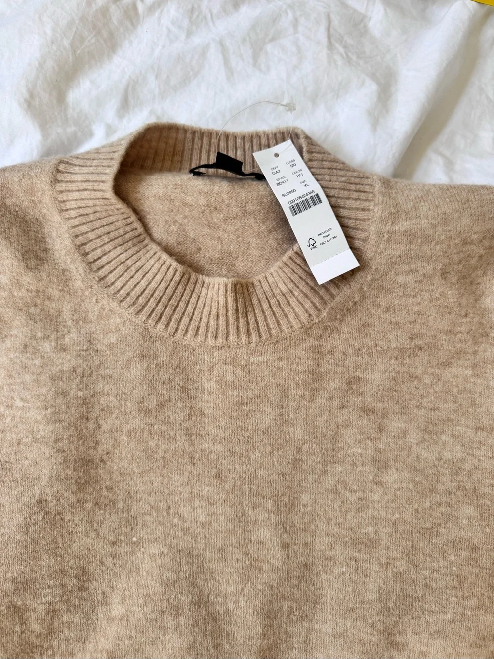 J. Crew puff shoulder women’s XL tan beige camel sweater NWT